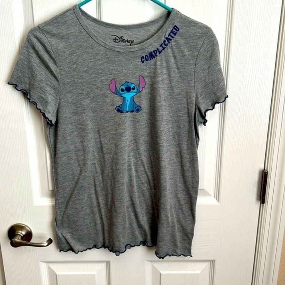 Disney Stitch Graphic Tee Complicated Ruffle Trim Short Sleeve Top‎ Size Large